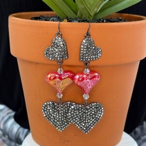 Adorned Crown Jewelry silver and red heart sparkle Valentine's Day earrings